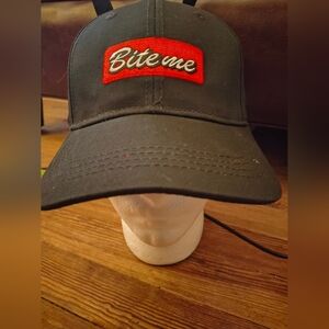 NWT - Bite Me - Black Baseball Hat Cap -  Adjustable strapback - Giant Garments